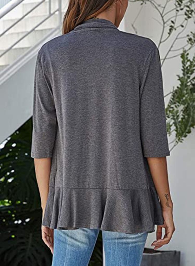 Loquat Autumn New Solid Color Seven-point Sleeve Lotus Lace Up Cardigan Coat  - Image 2