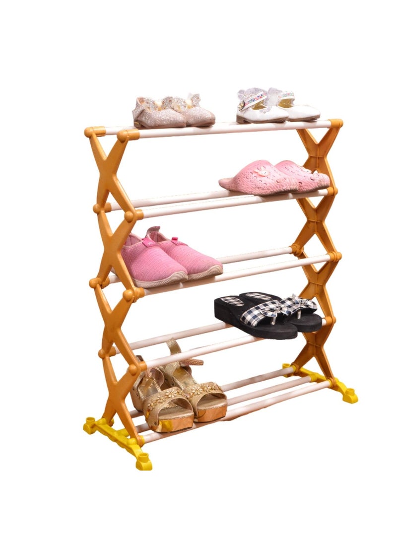 LE PRA LE PRA Shoe Stand 5Tier Shoe Rack Organizer Folding Shoe Rack with Hooks for Shoes and Boots Gold  - Image 3