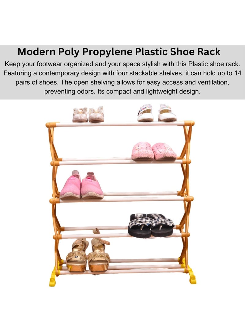 LE PRA LE PRA Shoe Stand 5Tier Shoe Rack Organizer Folding Shoe Rack with Hooks for Shoes and Boots Gold  - Image 5