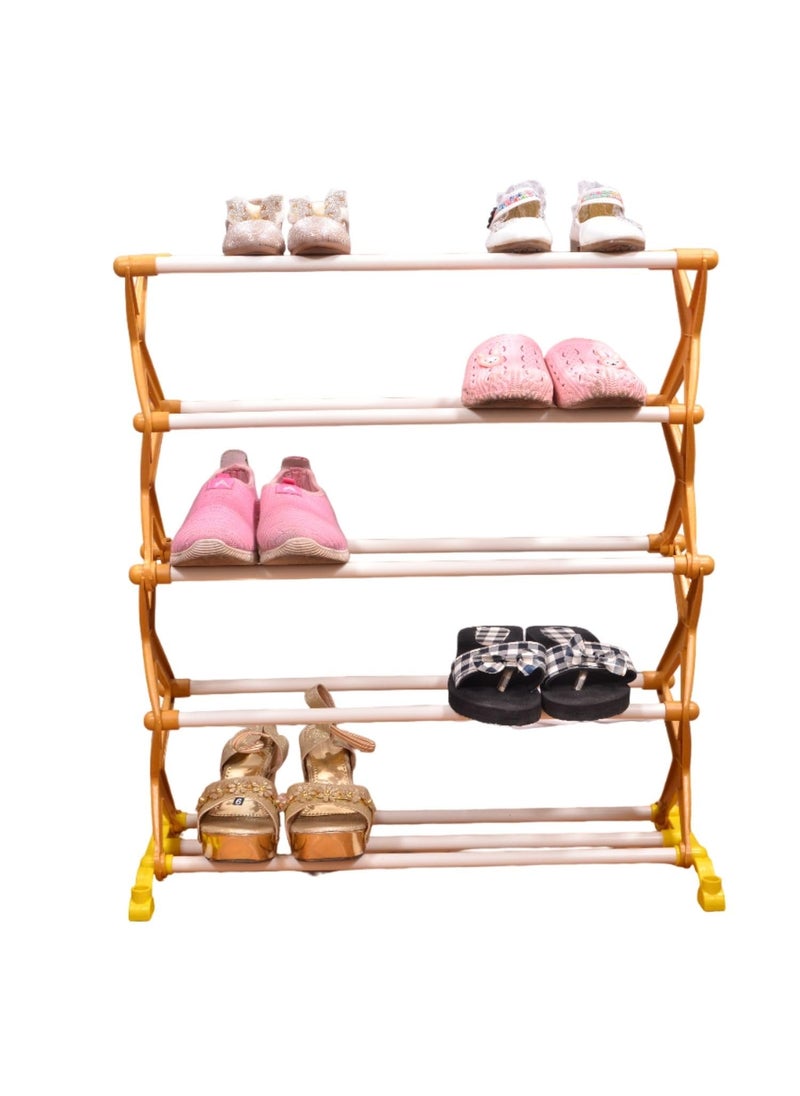 LE PRA LE PRA Shoe Stand 5Tier Shoe Rack Organizer Folding Shoe Rack with Hooks for Shoes and Boots Gold  - Image 2