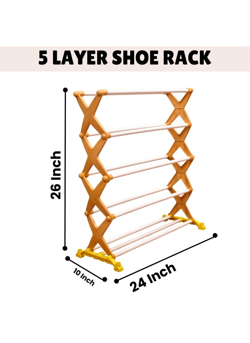 LE PRA LE PRA Shoe Stand 5Tier Shoe Rack Organizer Folding Shoe Rack with Hooks for Shoes and Boots Gold  - Image 4