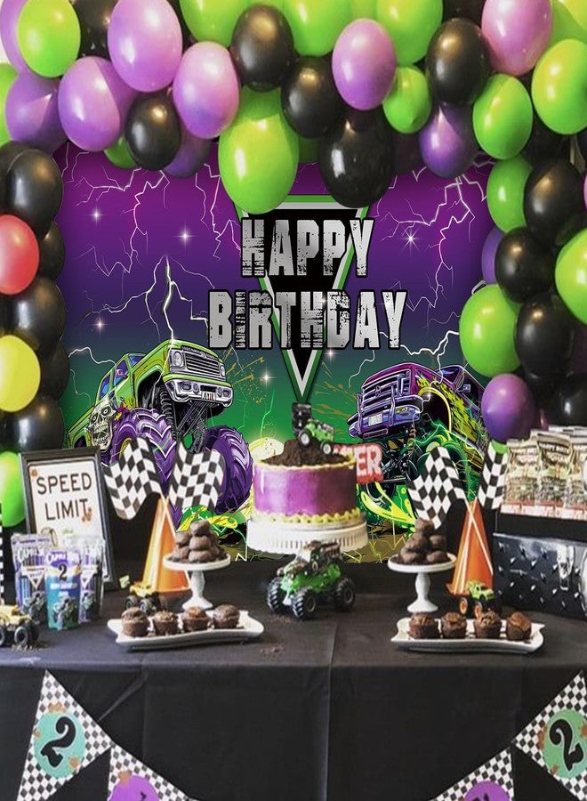 Jectivs Truck Happy Birthday Backdrop Decorations,6x3.6Ft Green Purple Monster Car Birthday Banner for Boys Racing Car Themed Party Supplies Yard Sign Decor Wall Background Photography - Image 4