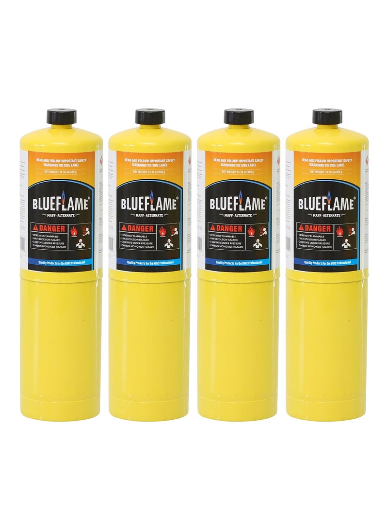 BlueFlame MAPP ALTERNATE Cylinder Pack of 4 – 99.9% High-Purity Propylene for Superior Heat – Hotter than Standard Propane Tanks – Ideal for Welding, Brazing, Soldering, and Modern Cuisines 14.1 oz - Image 1