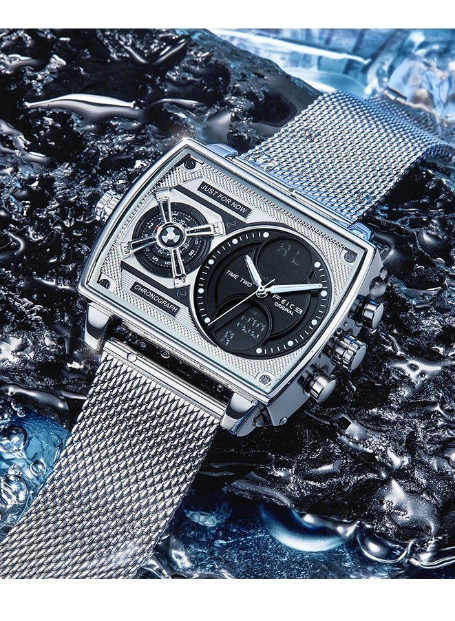 FEICE Mens Quartz Watch Dual Time Chronograph Waterproof Mesh Strap Backlight – Branded Watches for Men - Image 3