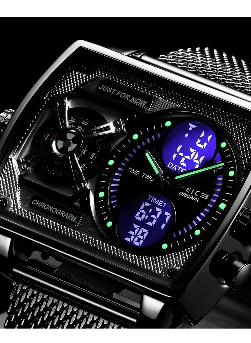FEICE Mens Quartz Watch Dual Time Chronograph Waterproof Mesh Strap Backlight – Branded Watches for Men - Image 2