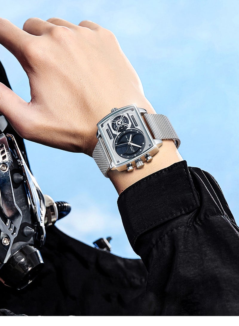 FEICE Mens Quartz Watch Dual Time Chronograph Waterproof Mesh Strap Backlight – Branded Watches for Men - Image 5