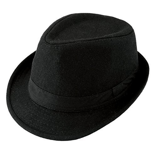 FALETO Unisex Classic Manhattan Fedora Hat with Black Band Fashion Casual Jazz Wool Cap (Black) - Image 1