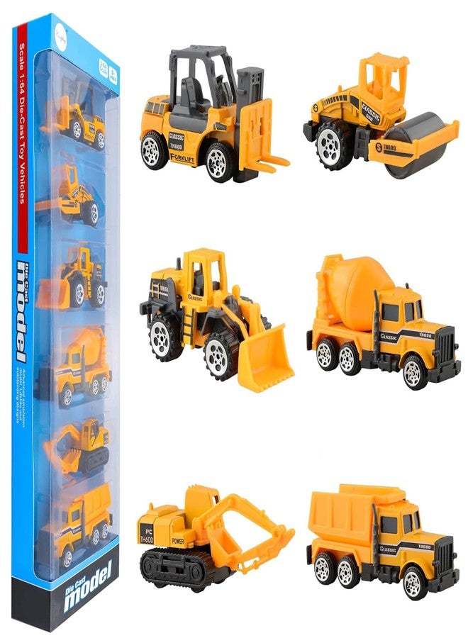 BenRich 6Pcs Mini Die Cast Car 1/64 Scale Alloy Construction Truck Vehicle Model Toy Set - Dump, Excavator, Forklift, Road Roller, Bulldozer, Mixer - Toy Cars for Kids Boys Girls Birthday Xmas Present - Image 1