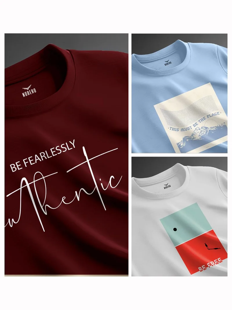 NOBERO  NOBERO 100% Cotton T-Shirts Combo Pack for Men for Men | Best Price UAE