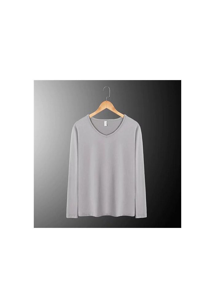 Autumn and Winter solid color fleece-lined inner wear men's round neck long sleeve t-shirt shirt trendy bottoming shirt T-shirt long sleeve wholesale - Image 1