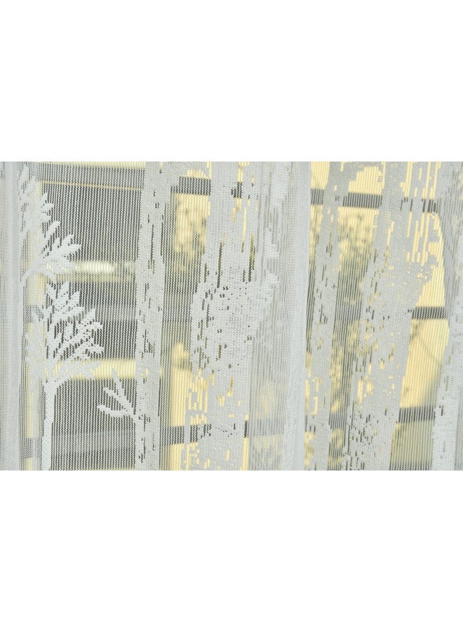 Homefab India Pack of 2 Tissue Curtains Sheer Panel Transparent Net - 7 feet, Door, Cream, Floral - Image 5