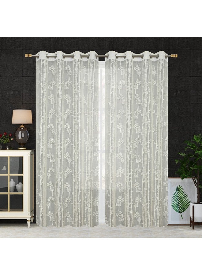 Homefab India Pack of 2 Tissue Curtains Sheer Panel Transparent Net - 7 feet, Door, Cream, Floral - Image 2