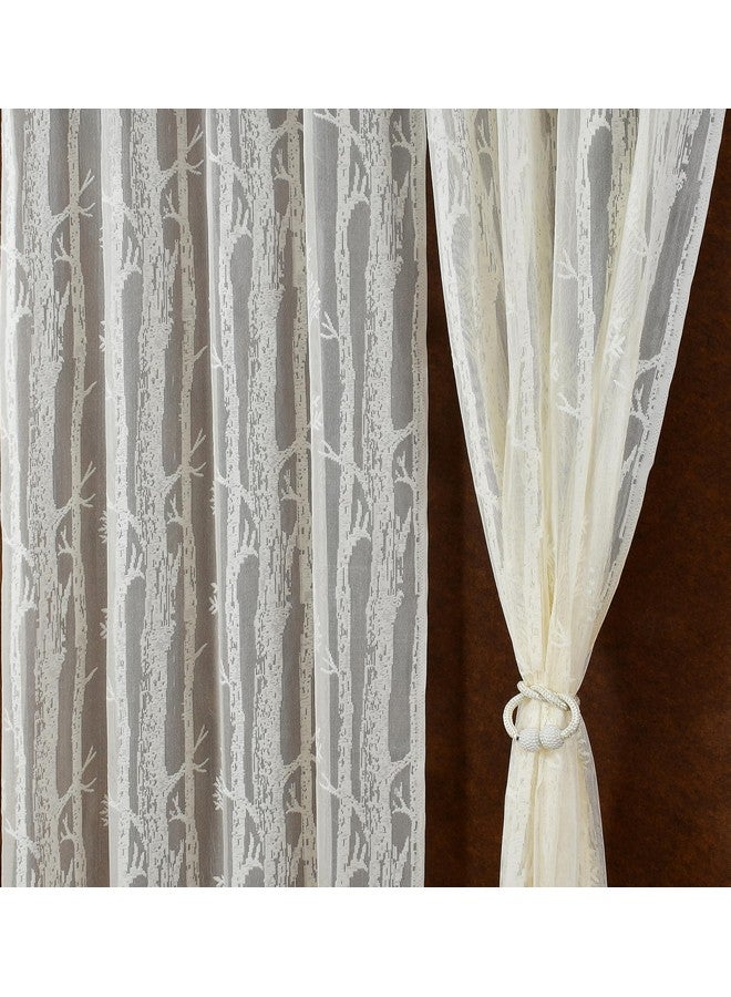 Homefab India Pack of 2 Tissue Curtains Sheer Panel Transparent Net - 7 feet, Door, Cream, Floral - Image 1