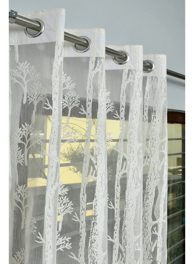 Homefab India Pack of 2 Tissue Curtains Sheer Panel Transparent Net - 7 feet, Door, Cream, Floral - Image 3