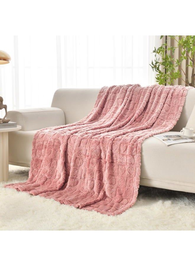 GIOKARNNA Heart Checkered Throw Blankets, for Love Mother Friends Pets,280 GSM Super Soft Warm Lightweight Fluffy Bed Blanket for Women anniversaries(Pink,90"x90") - Image 2