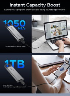 Orico ORICO 2TB External SSD Up to 1050MB/s, Hanging Hole Design Portable Solid State Drive, USB C&A 2 in 1 Cable, Reliable Storage for Type-C Smartphone, Tablets, Laptops - C10  - Image 4
