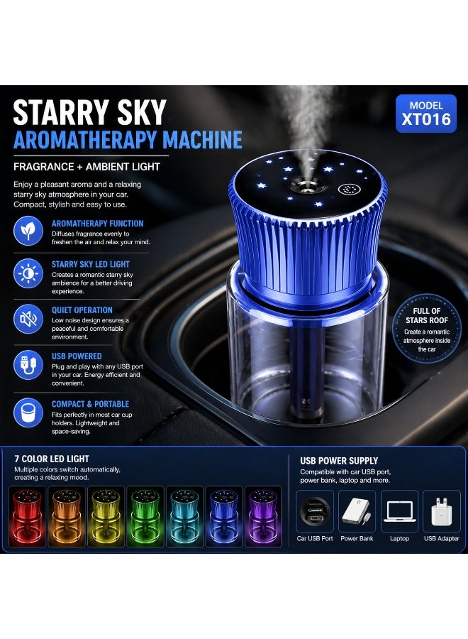 Car Aromatherapy Diffuser, Starry Sky LED Air Freshener with USB Power, Portable Fragrance Diffuser for Car Interior (Model XT016) - Image 2