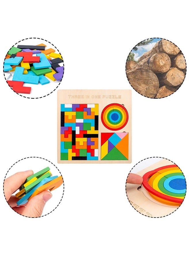3 in 1 Puzzle, Tetris+Tangram+Colored Arch Building Blocks, Wooden Blocks Puzzle Brain Teasers 3D Puzzle Toy, Learning Educational Toy for Kids Ages 4-6 - Image 4