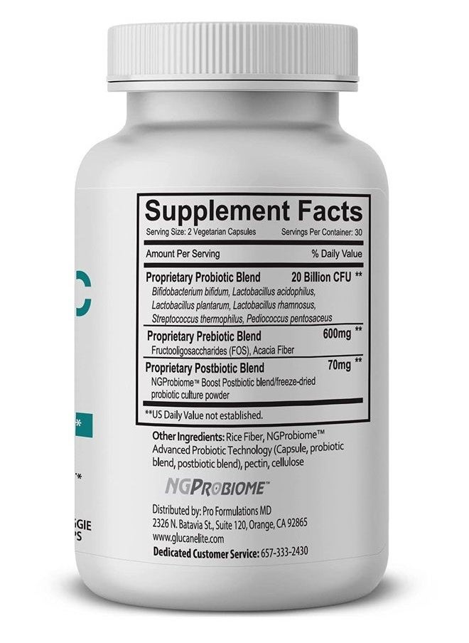 Pro Formulations MD Probiotic Elite – Synbiotic with FOS + Supernatant – 60 vcaps – Pre, Post & Probiotic Digestive Support with 20 Billion CFU, FOS, Acacia Fiber & Freeze–Dried Culture Powder – No Refrigeration Needed  - Image 2