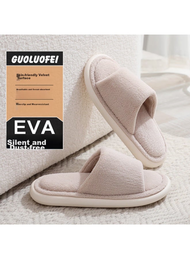 GUOLUOFEI Guoluofei -style Wooden Floor Slippers, Open-cell Cotton, Women's Spring And Autumn Soft-soled, Men's Home All-season Couple Slippers, Beige, Size 40-41  - Image 1