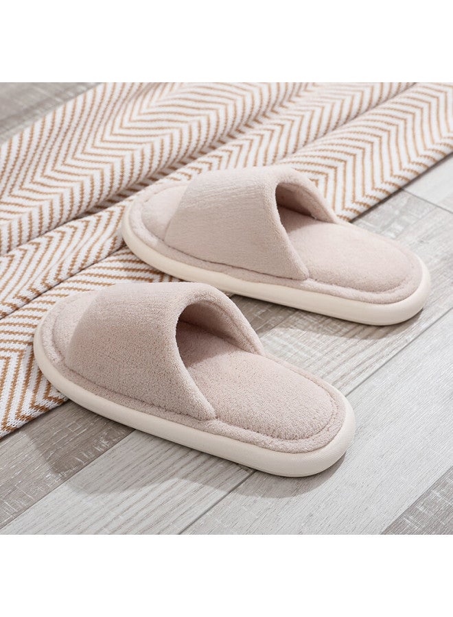 GUOLUOFEI Guoluofei -style Wooden Floor Slippers, Open-cell Cotton, Women's Spring And Autumn Soft-soled, Men's Home All-season Couple Slippers, Beige, Size 40-41  - Image 3