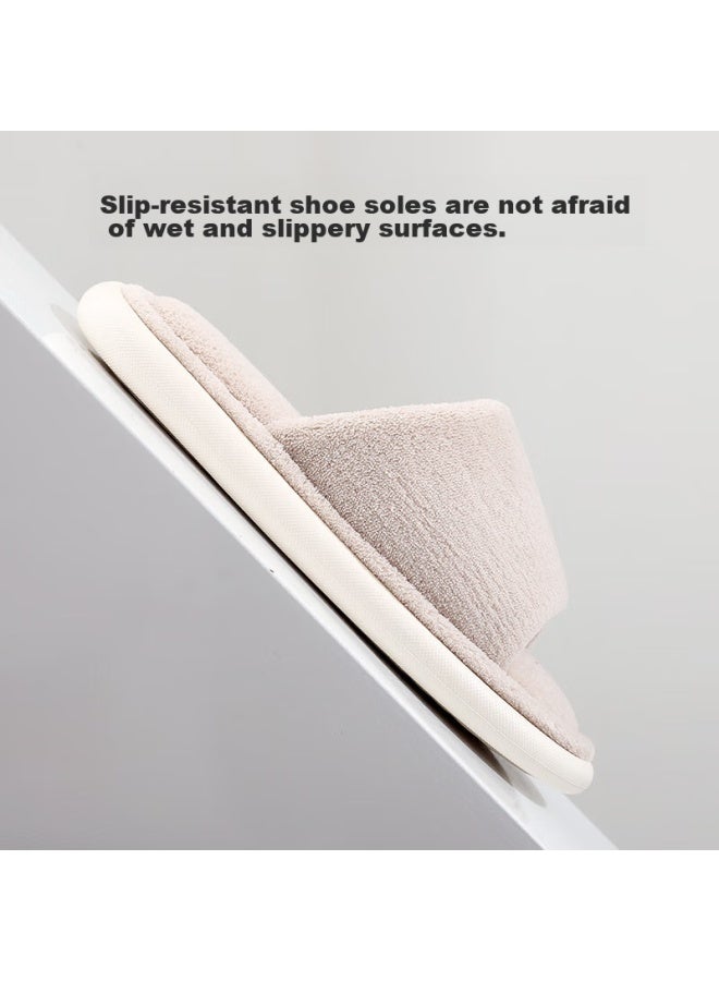 GUOLUOFEI Guoluofei -style Wooden Floor Slippers, Open-cell Cotton, Women's Spring And Autumn Soft-soled, Men's Home All-season Couple Slippers, Beige, Size 40-41  - Image 5