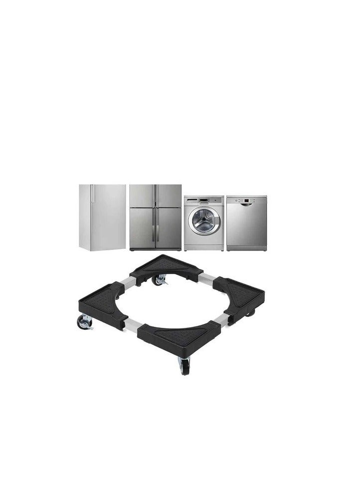 Multifunctional Adjustable Movable Base Stand for Washing Machine and Refrigerator - with Brake Wheels - Black - Image 1
