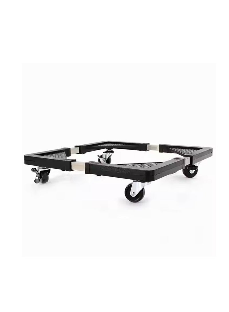 Multifunctional Adjustable Movable Base Stand for Washing Machine and Refrigerator - with Brake Wheels - Black - Image 3