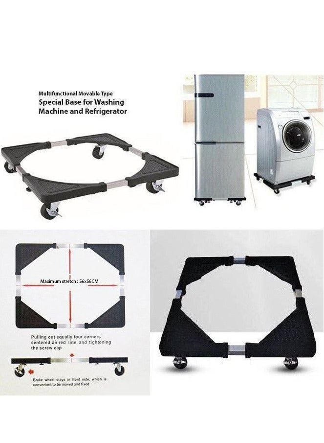 Multifunctional Adjustable Movable Base Stand for Washing Machine and Refrigerator - with Brake Wheels - Black - Image 4