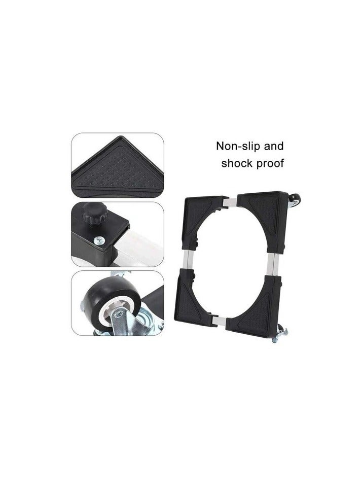 Multifunctional Adjustable Movable Base Stand for Washing Machine and Refrigerator - with Brake Wheels - Black - Image 5