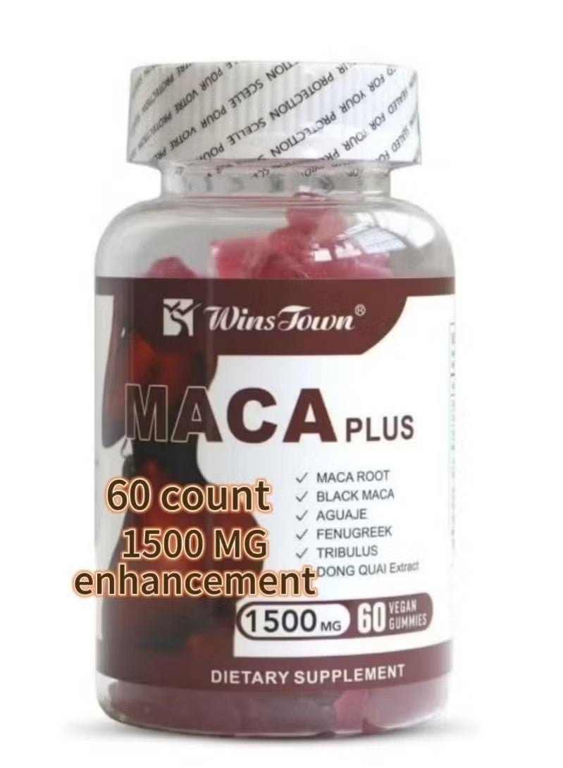 Wins Town 60 Count Maca Plus Gummies 1500 Mg Big Booty Enhancer With Black Gluteus Boost Vitamins Fruit Flavor - Image 1