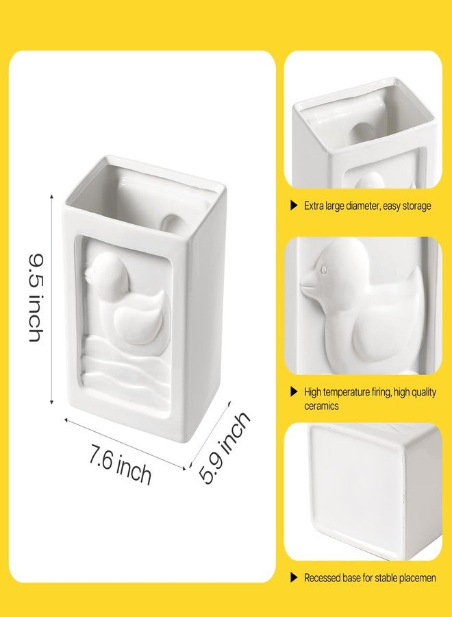 BASDHE Trash Can - 7L/1.85Gallon Ceramic Waste Basket, Paint-Your-Own Small Garbage Can for Kitchen/Bathroom/Bedroom/Office, White Duck Decor Trash Bin - Image 3