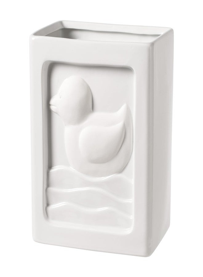 BASDHE Trash Can - 7L/1.85Gallon Ceramic Waste Basket, Paint-Your-Own Small Garbage Can for Kitchen/Bathroom/Bedroom/Office, White Duck Decor Trash Bin - Image 1