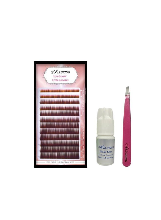 Dark Brown Brow Eyebrow Extensions, Clear Glue & Tweezers Kit