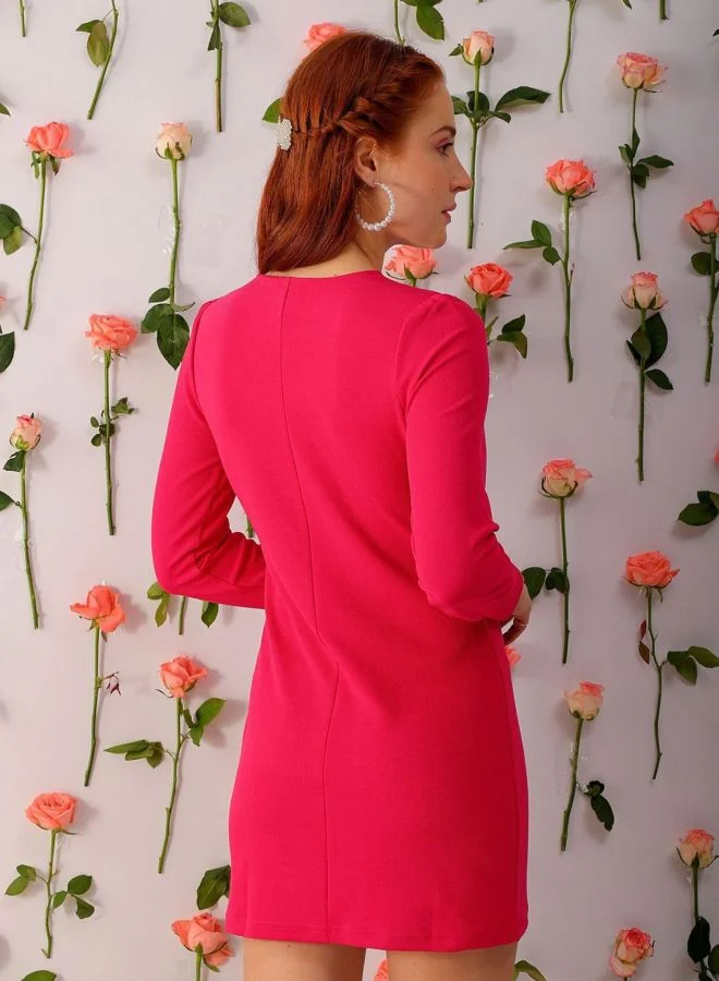 Freehand  Women Regular Fit Solid Round Neck Long Sleeve Cut Out Dress for Women | Best Price UAE