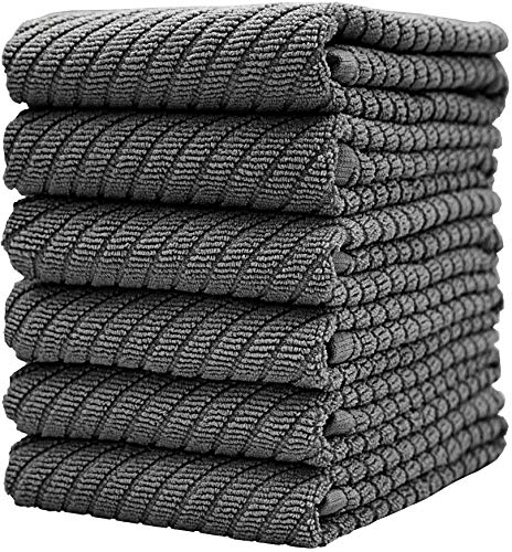Premium Kitchen Towels 16x 25 6 Pack  Large Cotton Kitchen Hand Towels  Dish Towels  Diagonal Weave Design  445 GSM Highly Absorbent Tea Towels Set with Hanging Loop  Grey