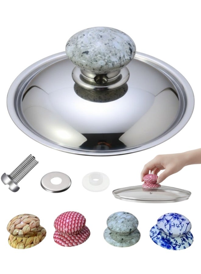 مقبض غطاء حلة بديل عالمي ومقبض قدر مقاوم للحرارة (تصميم رخامي/نقوش عصرية) – مقبض غطاء سهل الإمساك للأغطية الزجاجية والمعدنية وجميع أواني الطبخ – طقم استبدال متين بمسامير وغسالات (جوانات) – أدوات مطبخ أساسية - عبوة من 3 قطع - Image 2