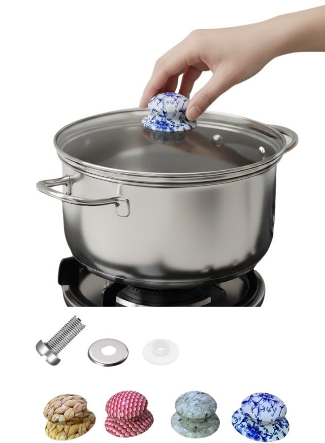 مقبض غطاء حلة بديل عالمي ومقبض قدر مقاوم للحرارة (تصميم رخامي/نقوش عصرية) – مقبض غطاء سهل الإمساك للأغطية الزجاجية والمعدنية وجميع أواني الطبخ – طقم استبدال متين بمسامير وغسالات (جوانات) – أدوات مطبخ أساسية - عبوة من 3 قطع - Image 1