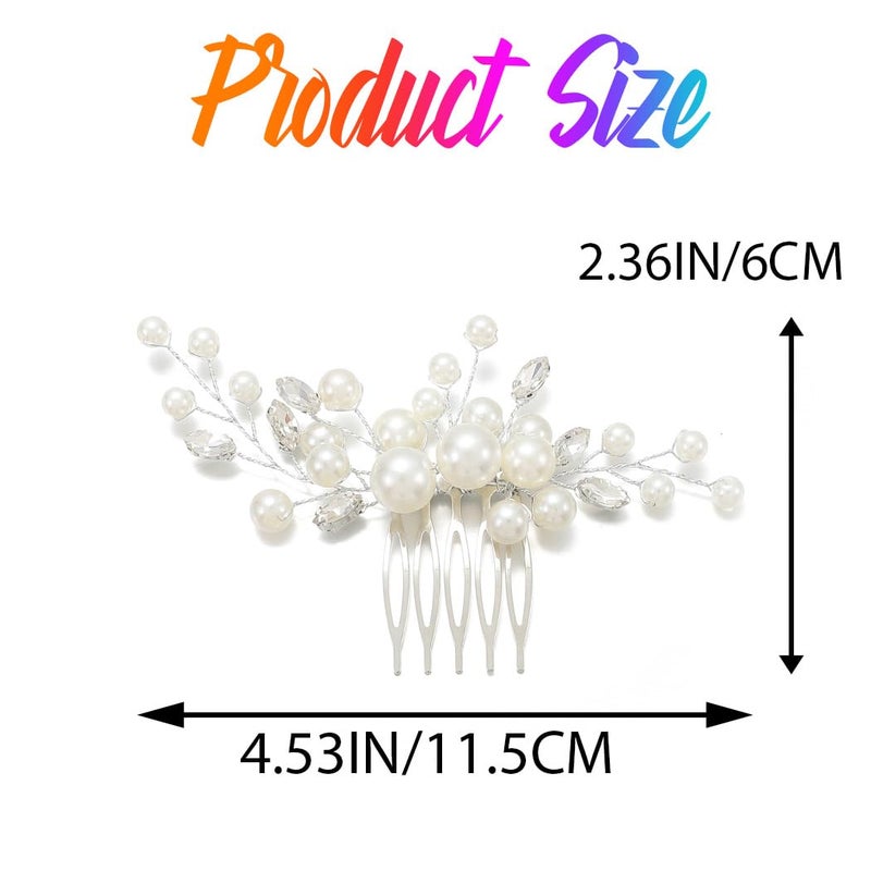 Latious Wedding Bride Pearl Hair Side Comb Silver Rhinestone Bridal Hair Clips Crystal Hair Pieces Hair Accessories for Women and Girls (Silver) - Image 2