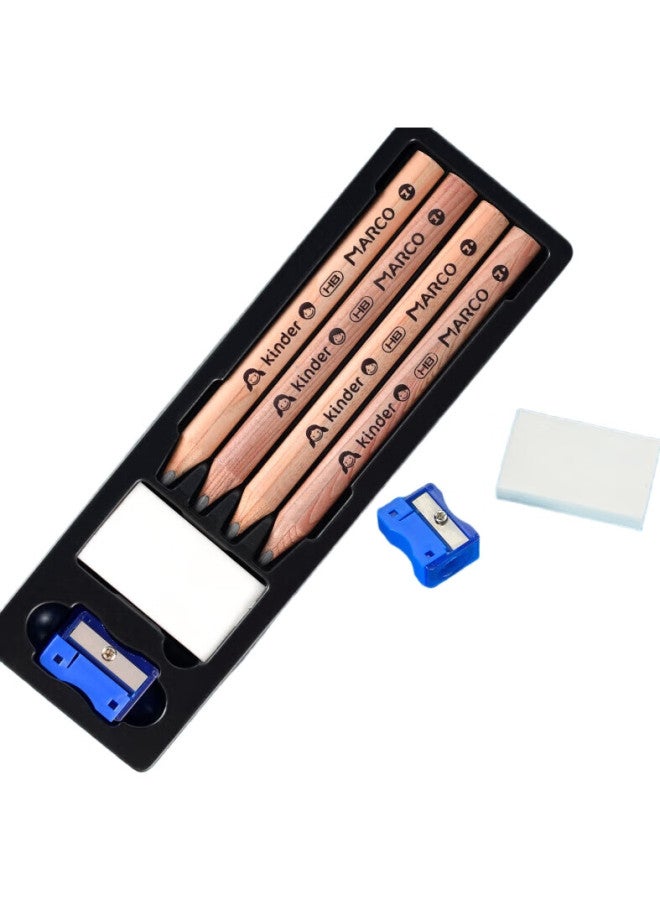 Marco [Lowest Price Online] Marco Hb Cedar Wood Pencils For Preschoolers, Thick Triangular Easy-Grip Writing Pencils, 4-Pack (With Eraser And Sharpener), 610 Children'S Series For Art And Sketching - Image 1