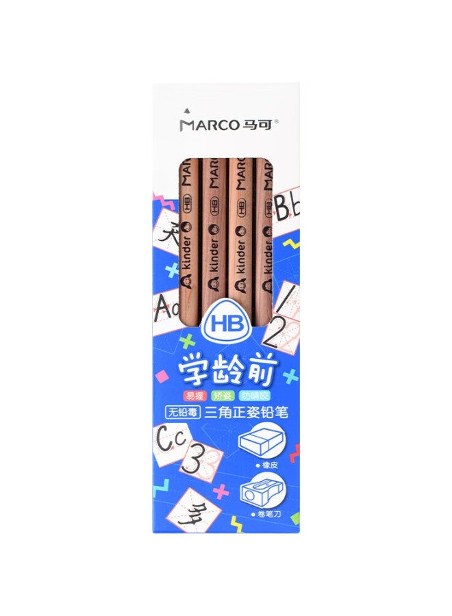 Marco [Lowest Price Online] Marco Hb Cedar Wood Pencils For Preschoolers, Thick Triangular Easy-Grip Writing Pencils, 4-Pack (With Eraser And Sharpener), 610 Children'S Series For Art And Sketching - Image 3