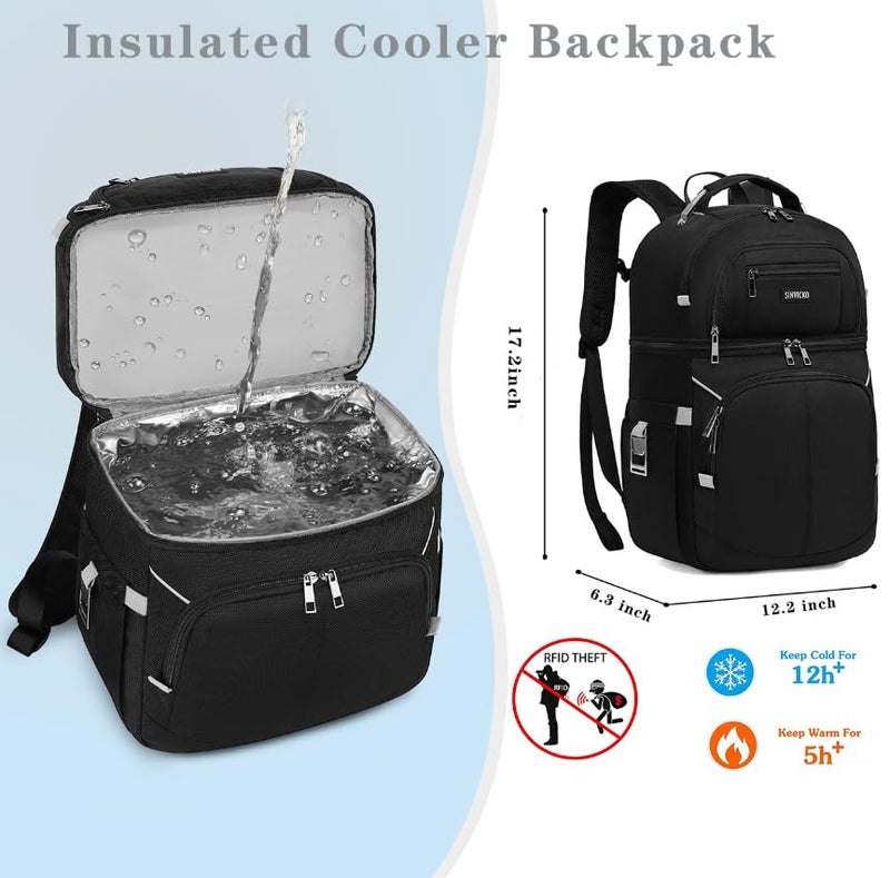 SINVICKO Cooler Backpack,Double Deck Leakproof Cooler Bag,Insulated Backpack Cooler Lunch Backpack for Men Women,Grey & Black - Image 4
