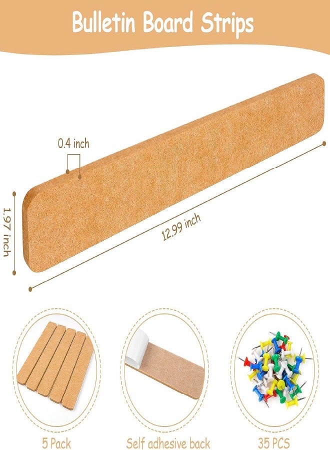 Generic 5 Pack Bulletin Board Strips, Felt Pin Board Bar with 35 Push Pins Self-Adhesive Felt Bulletin Board for Office School Home Wall Decoration, for Organize Memo, Photos, Display  - Image 2