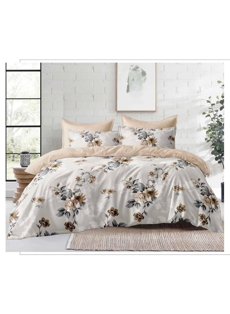 طقم مفروشات فاخر بحجم كينج مكون من 6 قطع - تصميم بسيط، غطاء لحاف 220×240 سم مع شرشف مطاطي و4 أغطية وسائد