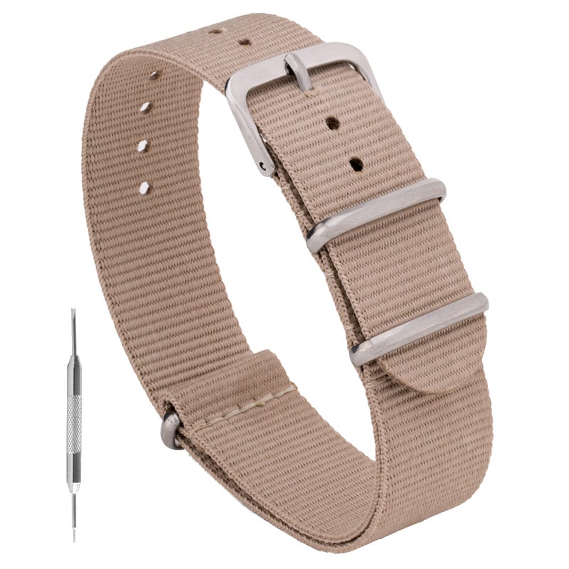 Benchmark Basics Nylon Watch Band - Waterproof Ballistic Nylon One-Piece Military Watch Straps for Men & Women (20mm, Khaki Tan) - Image 1
