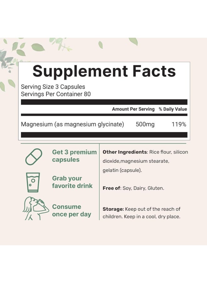 microingredients Magnesium Glycinate 500mg Per Serving, 240 Capsules | Potent Elemental Form, 100% Chelated, High Absorption | Healthy Muscle, Bones, & Mood Support Supplement - Image 2