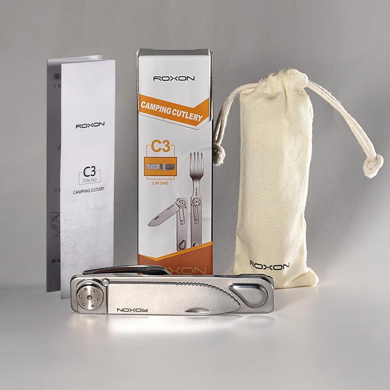 Roxon C3 Camping Utensil Folding Cutlery 2 in 1 Detachable EDC Tool with Fork & Knife for Outdoor, Camping, Hiking, Easy to Carry Tableware - Image 5