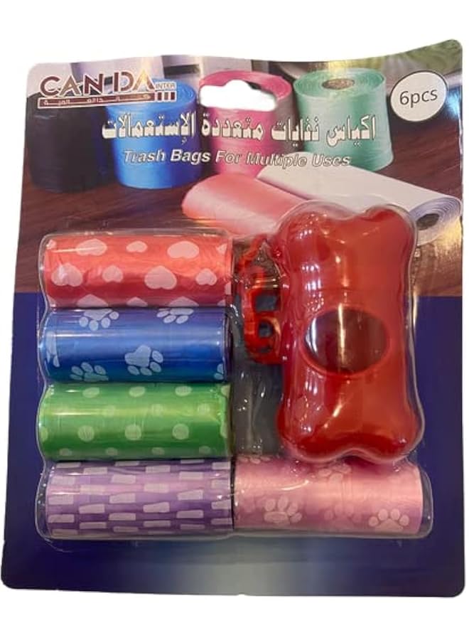 إيروريكس لفات أكياس الحفاضات للاستخدام مرة واحدة، مكونة من 6 قطع مع موزع واحد، باللون الأحمر - Image 1