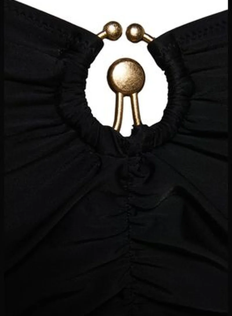 trendyol Black Strapless Gathered Swimsuit