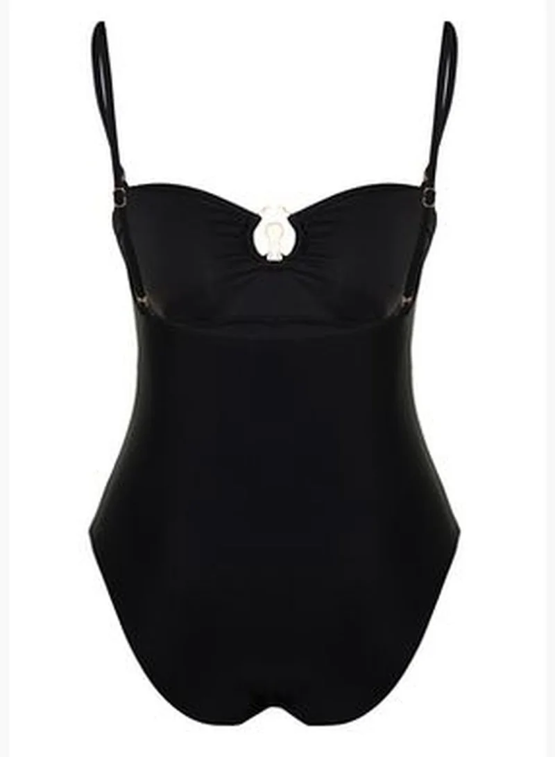trendyol Black Strapless Gathered Swimsuit